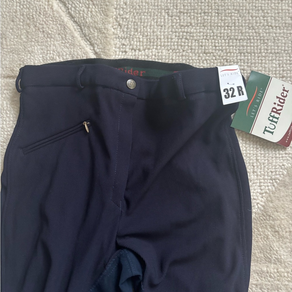 Tuff Rider Navy Blue Ribbed Full Seat Riding Pants 32 - Picture 2 of 4